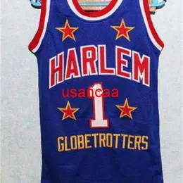 Anpassad XXS-6XL Vintage #1 Harlem Globetrotters Jersey Larry "Shorty" Coleman Mesh Fabric Embroidery Ett namn eller nummer