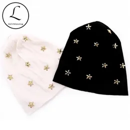 Casual Donna Star a costine in cotone Beanie Autunno Inverno Knit Slouch cappello per le signore Black Overisze Baggy Hats Customized Stuff Y201024