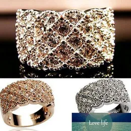 Hot Selling Women Girl Elegant Shine Full Rhinestone Ring Stainless Wide Band Gold Silver Wholesale RING-0084