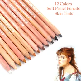 Profissional pele tintas macio pastel colorido lápis 12 pcs para retrato desenho lápis de cor para miúdos artista fontes escola 201102