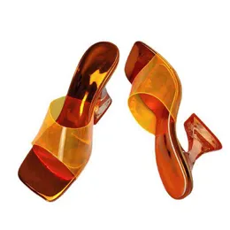 Women Slippers Fashion Color Crystal Heel Sandals Women Ladies Shoes Transparent Pvc Characteristic 220606