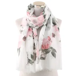 2020 Ny Big Rose Print Scarf Sjalar Kvinnor Långt Mjukt Blomblomma Mönster Fringe Wrap Scarves Hijab 4 Färg Gratis Frakt