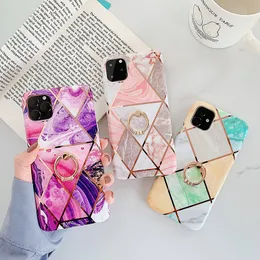 Luxury Phone Case For iPhone 14 13 12 11Pro Max XR X XS Max 6 6S 7 8Plus Plating Line Geometric Marble Diamond Ring Stand Cover