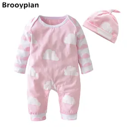 Nuovo Autumn Bild Girl Clothes Baby Rompers Cartoon a maniche corte Cute Pink tute+Cap 2 PCs/Abito per bambini Abbigliamento 201027