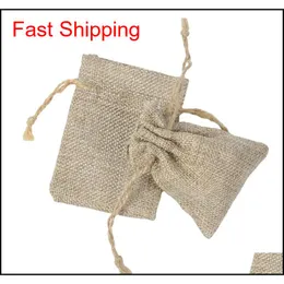 Torebki biżuterii worki 7x9cm podwójna warstwa naturalna lniana sznurka Prezent Hessian Wedding Favor Jute B Qylivv Nana Shop