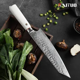 Xituo martelo padrão 67 camada forjando damasco kiritsuke faca corte carne teor vegetal e fruta dupla alça branca ABS