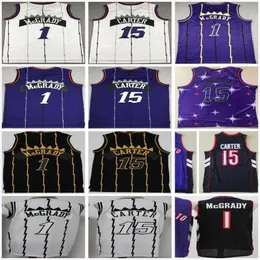 레트로 빈티지 클래식 트레이시 #1 McGrady Basketball Jersey Short Purple White Black 도매 저렴한 NCAA College Mens Vince #15 Carter Jerseys