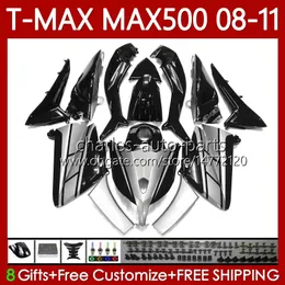 Кит для кузова для Yamaha Tmax Max 500 XP500 MAX-500 T Silver Black 2008 2009 2011 2011 BUDYS 107NO.87 TMAX-500 TMAX500 T-MAX500 08-11 MAX500 08 09 10 11 OEM MOTO FACKING