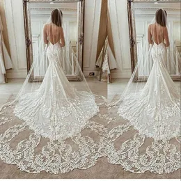 Novo Barato Best Selling 3 metros Comprimento da Catedral Véus Nupciais Acessórios de Cabelo Do Casamento Branco Marfim Long Lace Appliques Tule 3 M Igreja Véu