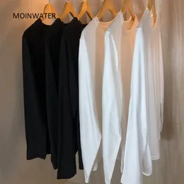 MOINWATER Nuove donne Casual manica lunga T-shirt Lady 100% cotone T-shirt femminile morbido nero bianco Base Tees Top MLT 201125