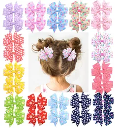 1ピースのグログランリボンボウは、女の赤ちゃんのためのクリップを印刷した花の髪のクリップ手作りのバレットヘッドウェアヘアアクセサリー