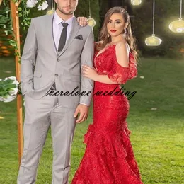 Skromne Red Kosowo Albanian Suknie wieczorowe Formalne Nosić 2021 Aplikacja Robe de Soirée de Mariage Arabia Saudi Prom Party Suknie