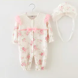 Baby flickor rompers spädbarn nyfödda babykläder bomullsspetsar blommor overaller baby rompers spädbarnskläder