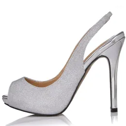 Sexy Bridals Party Peep Toe Stiletto Slingback Donna Sandali con tacco alto Sandali Femmes Talon Haut Aiguill Bout ouvert YJS11