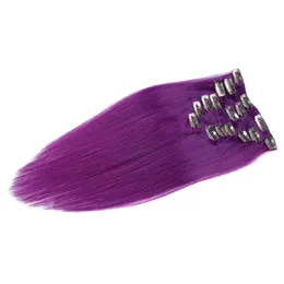Pink Red Purple Indian Raw 613 Human Hair Bundles Extensions Clips