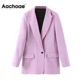 Aachoae Women Office Wear Suit Blazer 2020 Solid Casual Single Breasted Płaszcz Kurtka Z Długim Rękawem Collar Kieszenie Blazers LJ200907