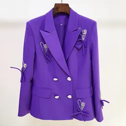 Nowy Styl Najwyższej Jakości Blazers Original Design Damska dwurzędowa Slim Kurtka Kurtka Serca W Kształcie Diament Purple Blazer Bow-Knot Decoration Rhinestone Outwear