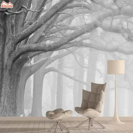 Papéis de parede Foggy floresta papel de parede papéis decoração de casa 3d Nature Papa -de -parede mural para sala de estar Peel e murais rolls1