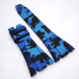 27mm Camouflage Blue Color Rubber Watch Band 18mm Folding Clasp Lug Size AP Strap for Royal Oak 39mm 41mm Watch 15400 15390