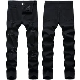 Herren Jeans Retro schwarze Hosen Stretchloch zerrissener Fit hochqualitativ hochwertiger Mode lässig Denimhose Jacketp Purplejk