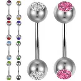Imixlot 10pcs Mix Colors Stainless Steel Crystal Tongue Belly Lip Eyebrow Nose Barbell Rings Body Piercing Jewelry Q jllpEx