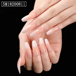 24 PCS French Fake Nails Nude White and Pink Ombre Long Ballerina Glossy Coffin Press on Nail False Tips Artificial Finger Manicure