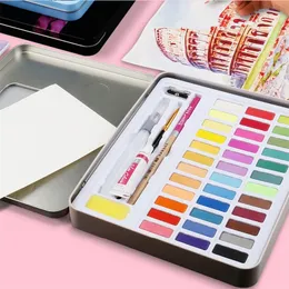 36/48 Colors Solid Watercolor Paints With Water Color Brush Pen For Painting Art Supplies for Kids Adults Painting Coloring 201225