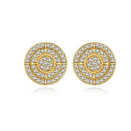 Hip Hop Men's Stud Earrings Round Shape Shining White Zircon Dangle Earrings Bling Gold Plated Jewelry Wholesale