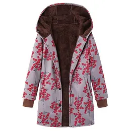 ランニングジャケット女性のコート花の印刷ヴィンテージ長袖厚い冬のジャケット毎日の着用のため