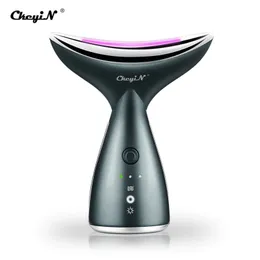 Máquina de elevação da face do pescoço de microcorrente 3 cor LED Photon Terapia Aquecimento EMS Vibração Facial Facial Anti Ruos Massager