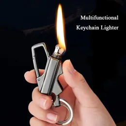 Novo Cool Metal Keychain Keychain Isqueiro Gasquina Ferramenta de Sobrevivência Ao Ar Livre Fogo Starter Petróleo Portátil Isqueiros Livres Abridor de Fogo Gadgets Men Presente