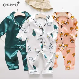 Barnens pyjamas Set Spring Baby Boy Girl Clothes Casual Sleepwear Set Kids Cartoon Tops + Pants Toddler Kläder Sets1