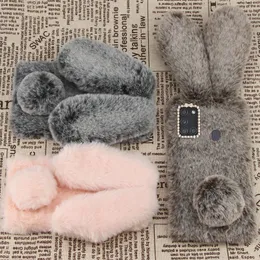 Cases For Samsung Galaxy A21s A51 A71 A31 A41 A12 A22 A32 A42 A52 A72 4G 5G Case Warm Plush Rabbit Fur Shiny Diamond TPU Back Cover