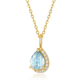ALLNOEL Sky Blue Topaz Pendant Fashion Dainty Women 925 Sterling Silver Pear Shape Luxury Necklace for Party Jewelry Gifts New Q0531