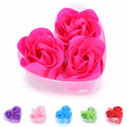 Heart Shaped Artificial Rose (3pcs=1box) Soap Flower Bath Soap Romantic Valentine's Day Gift Wedding Favor Party Decor