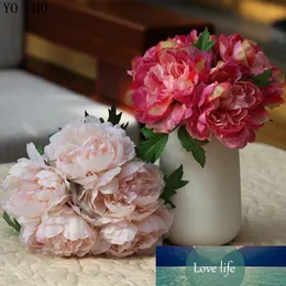Nuovo design 5 teste / bouquet grande bouquet di peonia artificiale foglie vere rose touch rose in seta bouquet di fiori per la decorazione di nozze mariage