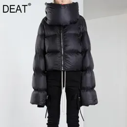 DEAT new autumn and winter turtleneck full sleeves flocking zippers high waist short coat female downjacket WN33001L 201026