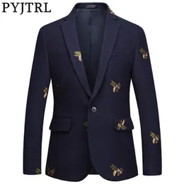 Pyjtrl mens moda outono inverno qualidade luxuoso abelha bordado blazer casamento cantores de baile cantores traje 20113