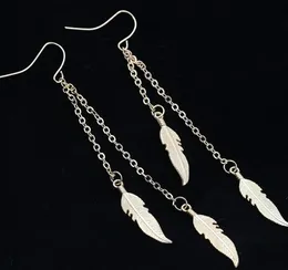 20Pair Silver Plated Leaf Tassel Feather charms Dangle Drop Earrings Charms Pendant Earrings Ear Stud DIY Jewelry NEW