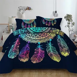 Dreamcatcher Bedding Set Queen Size Colorful Feathers Polyester Duvet Cover Bohemian Mandala Bedclothes 3pcs Black Home Textiles 201021