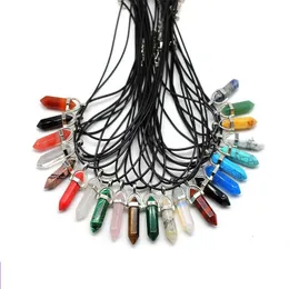 Reiki Healing Crystal Stone Pendant Chakra Rose Tiger Eye Rope Choker Halsband Wholesale Energy Pendants Crystal Necklace Jewelry