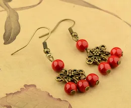 Restoring Red rose leaves Flower Dangle jewelry cinnabar jewelry earrings female adornment eardrop