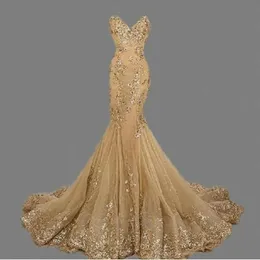 Sparkle Syrenki Suknie Wieczorowe Bez Rękawów Sweetheart Aplikacje Koronkowe Koraliki Glitter Długie Prom Party Dresses Plus Size Specjalna okazja Dress