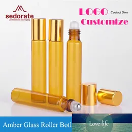 Sedeorat 30 st / parti Amber Glas Rollerflaska Glas Stålrulle på elektroniska cigarettbehållare 10ml glasflaska RYGR30