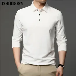 COODRONY Marke Frühling Herbst Eingetroffen Hohe Qualität Reine Farbe Business Casual Langarm Polo-Shirt Männer Kleidung Tops C5050 220312