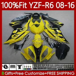 Injection Mold Black flames Bodys For YAMAHA YZF-R6 YZF R6 R 6 600YZF600 2008-2016 Bodywork 99No.126 600CC YZFR6 08 2008 2009 2010 2011 2012 YZF-600 13 14 15 16 OEM Fairing