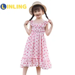 LINLING Sommer Urlaub Strand Kleid Mode Punkte Mädchen Ärmellose Prinzessin Kleid für Kleinkind Kinder Geburtstag Party Kleid LJ200923