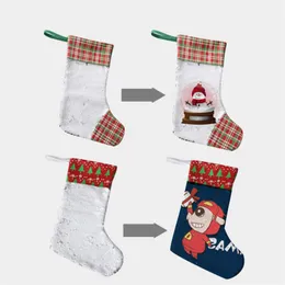 UPS! Sublimation Christmas Sequin Stocking 11 Colors Christmas Gift Bags Heat Transfer Socks Santa Claus Decorations Free Shipping A12