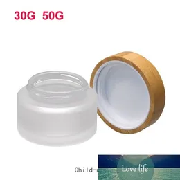 10pcs 30g50g Frosted Glass Empty Cosmetic Mask Refillable Jar with Bamboo Child-resistant Closure, Cream Container with CRC Lid