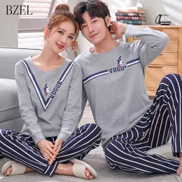 BZEL Cotton Couple Pajamas Set Cute Cartoon O-neck Long Sleeve Sleepwear Soft Leisure Pajama For Male And Female Lovers' Clothes LJ201113